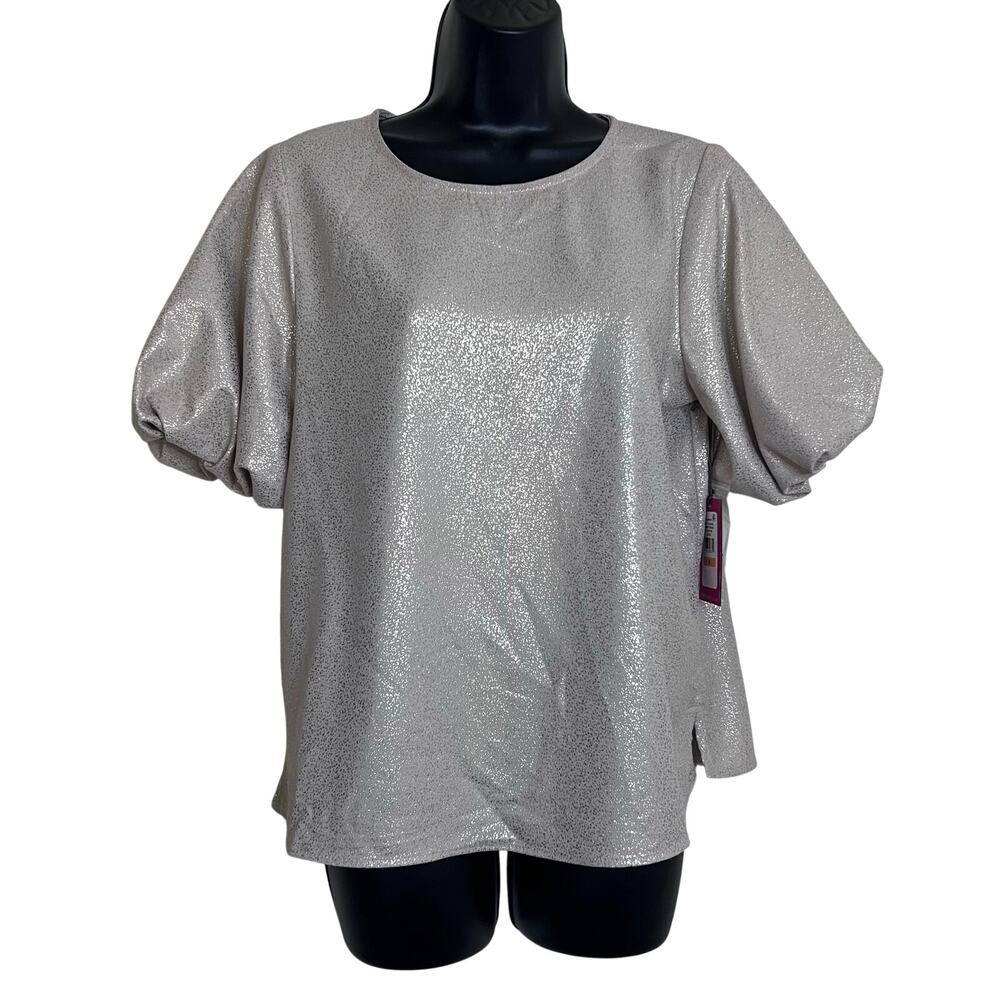 Vince Camuto Women’s Confetti Ready Metallic Puff Sleeve Top Size: Small